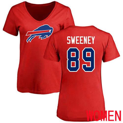 NFL Women Buffalo Bills #89 Tommy Sweeney Red Name and Number Logo T Shirt->women nfl jersey->Women Jersey